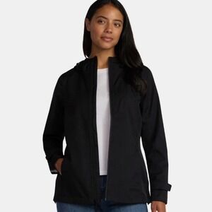 Time & Tru Hooded Rain Jacket 1X 16W-18W Black Waterproof Anorak New NWT